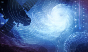 Weather map with thermometer and satellite